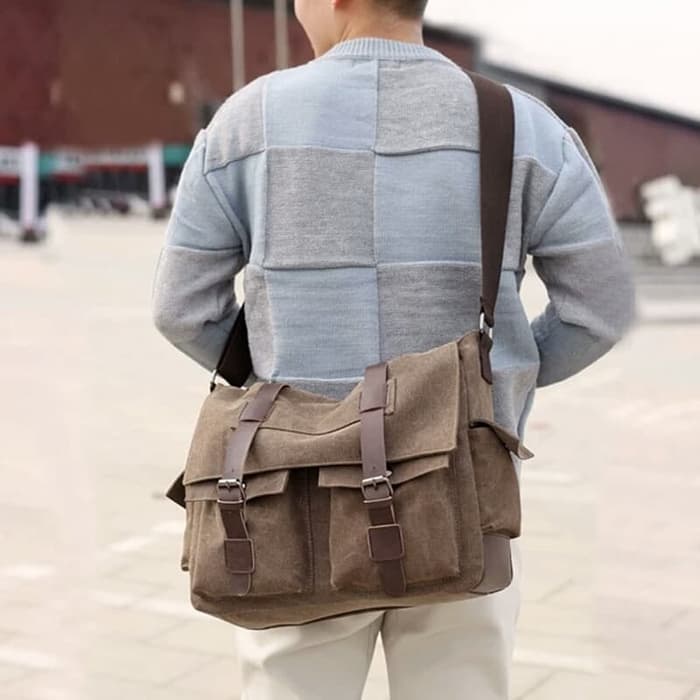 LEGUMS TAS SELEMPANG MESSENGER | TAS SELEMPANG LAPTOP PRIA KANVAS PREMIUM KOMBINASI KULIT