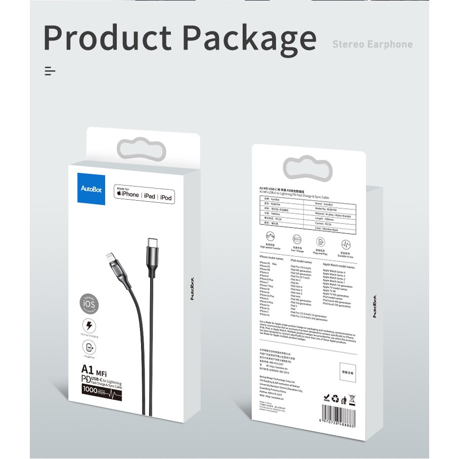 Rock A1 MFi PD Cable USB C to Lightning - Fast Charging 100 cm