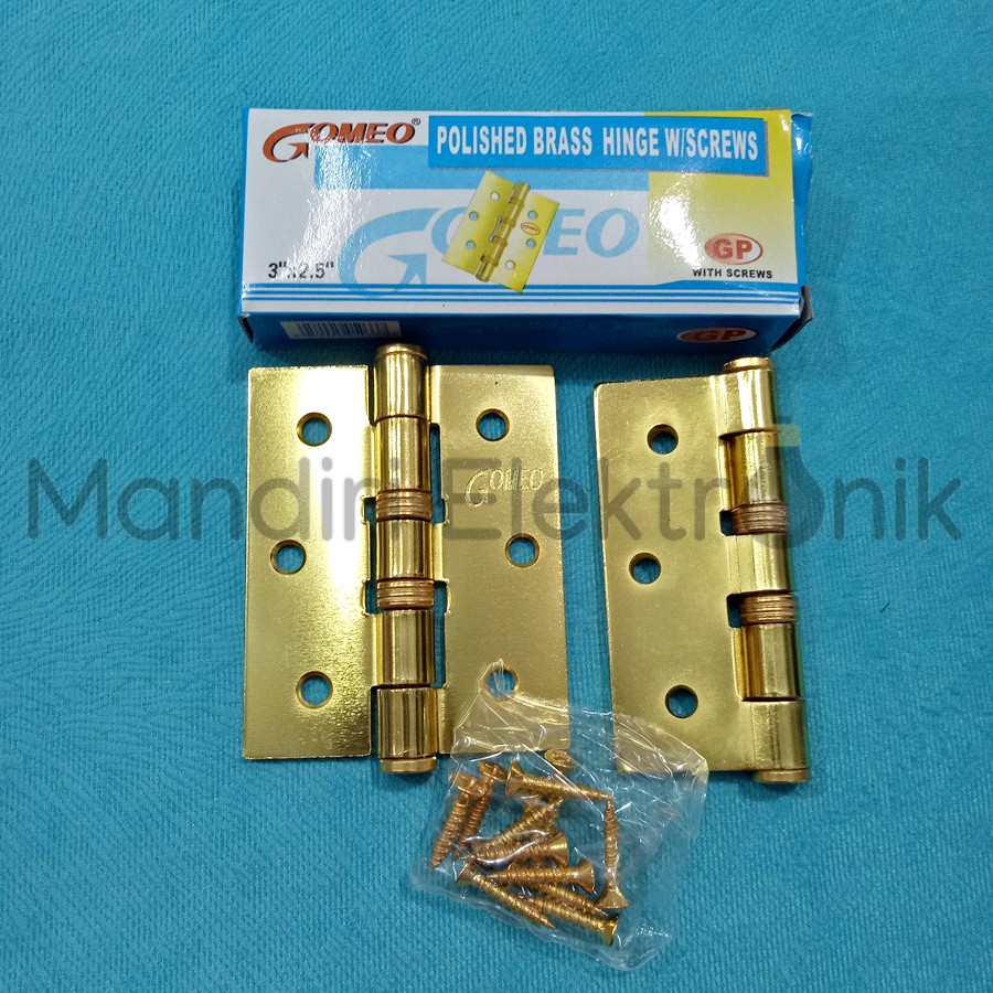 Engsel pintu 3&quot; x 2.5&quot; Polished Brass Hinge w/ Screws Gomeo