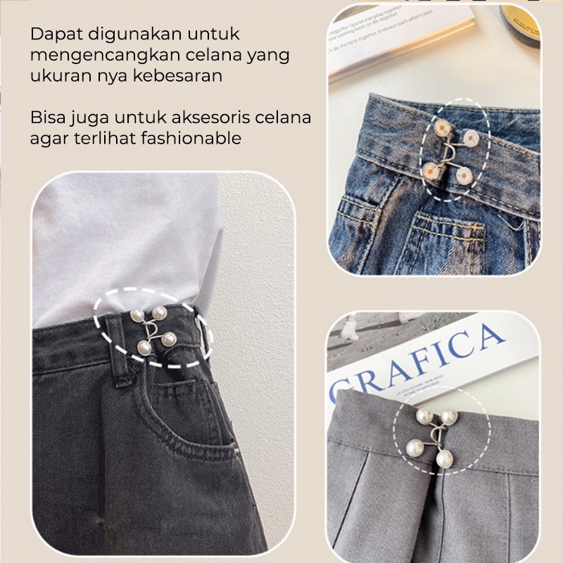 Kancing Pengecil Jeans Adjustable Pengait Pinggang Celana Logam Motif Daisy kualitas bahan import AK211