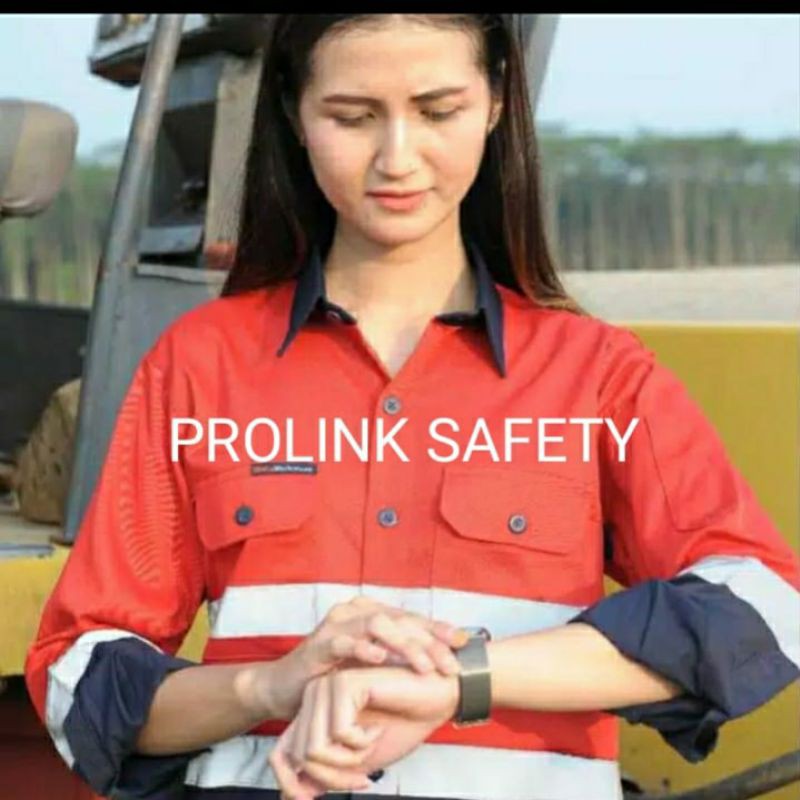 SERAGAM SAFETY FREE LOGO K3 BENDERA MERAH KOMBINASI DONGKER KANCING KAIN DRILL