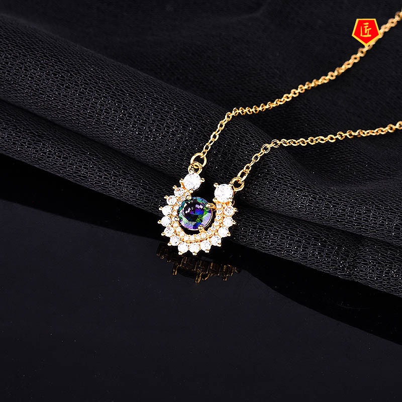 [Ready Stock]Horseshoe-Shaped Inlaid Diamond Pendant Gold Necklace