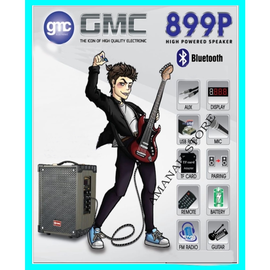 Speaker Portable GMC 899P Bluetooth Karaoke Free 2 Mic Wireless Support Guitar Original new