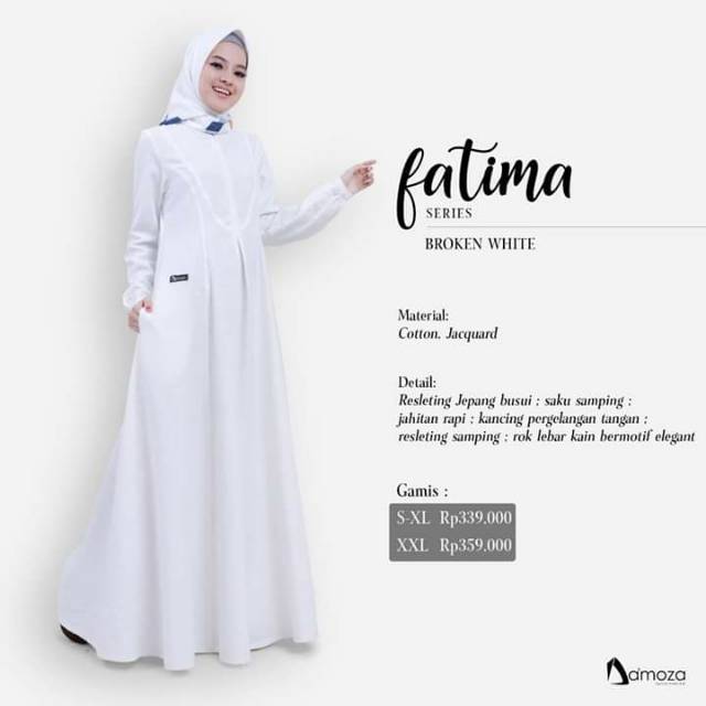 Gamis Katun Original DAMOZA FATIMA Broken White || Damoza Mutif Upmore || COD