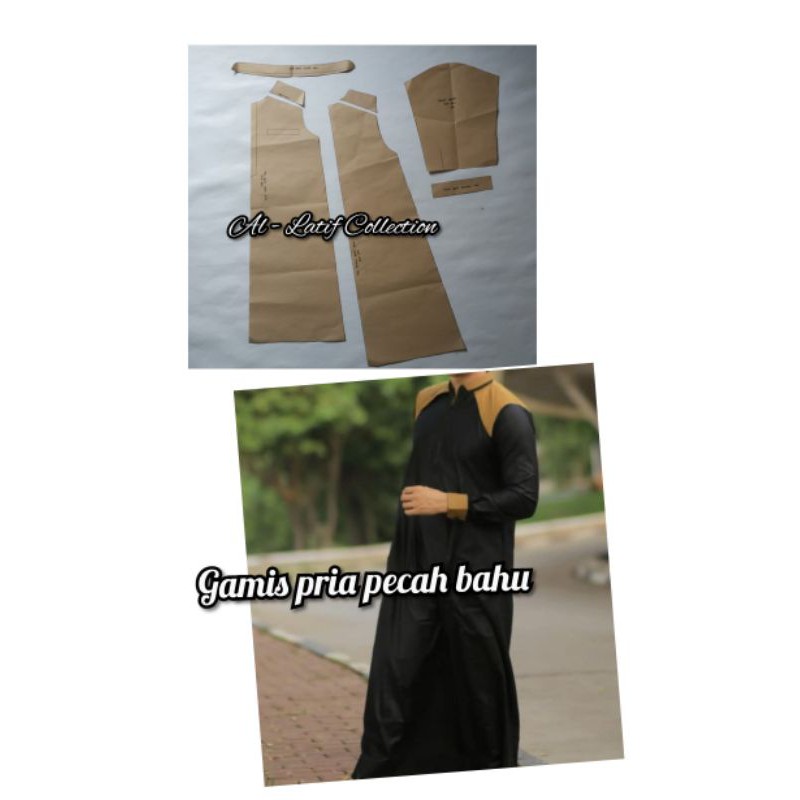 pola instan / pola jiplak GAMIS / JUBAH PRIA PECAH BAHU