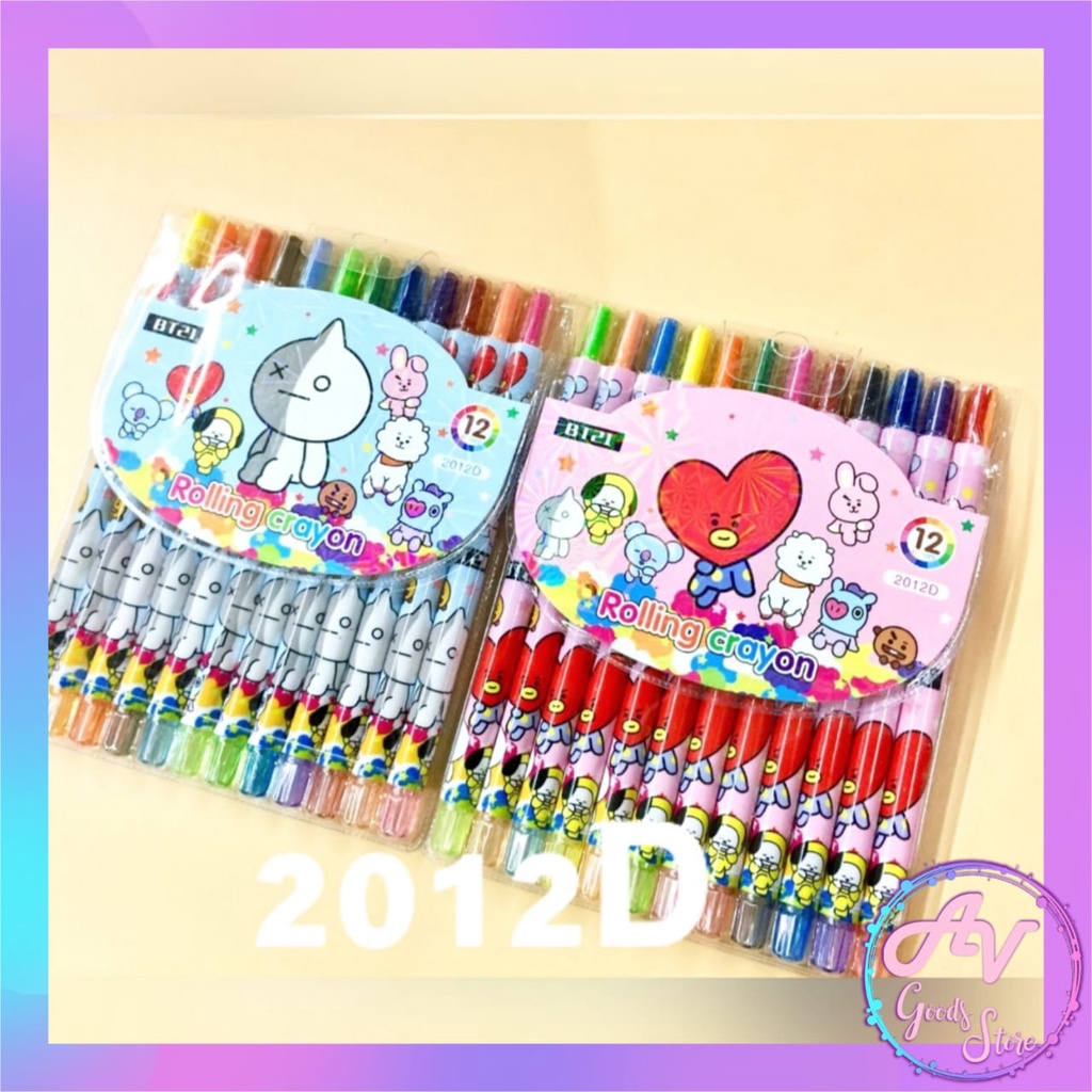 

CRAYON / ROLLING OIL PASTEL / CRAYON PUTAR PANJANG BT21 BTS 12 WARNA 1012