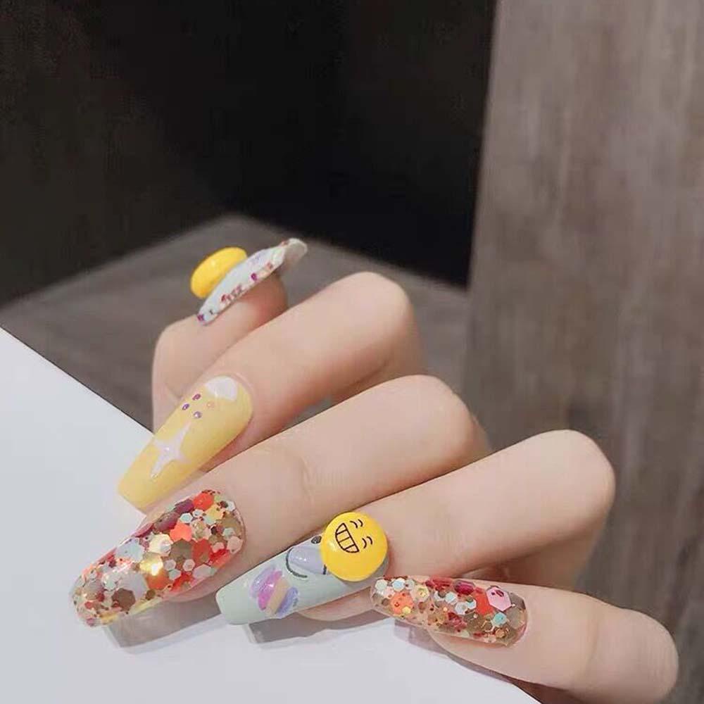 Agustina Perhiasan Kuku Smiley Face Kartun Pesona Lucu DIY Desain Nail Art