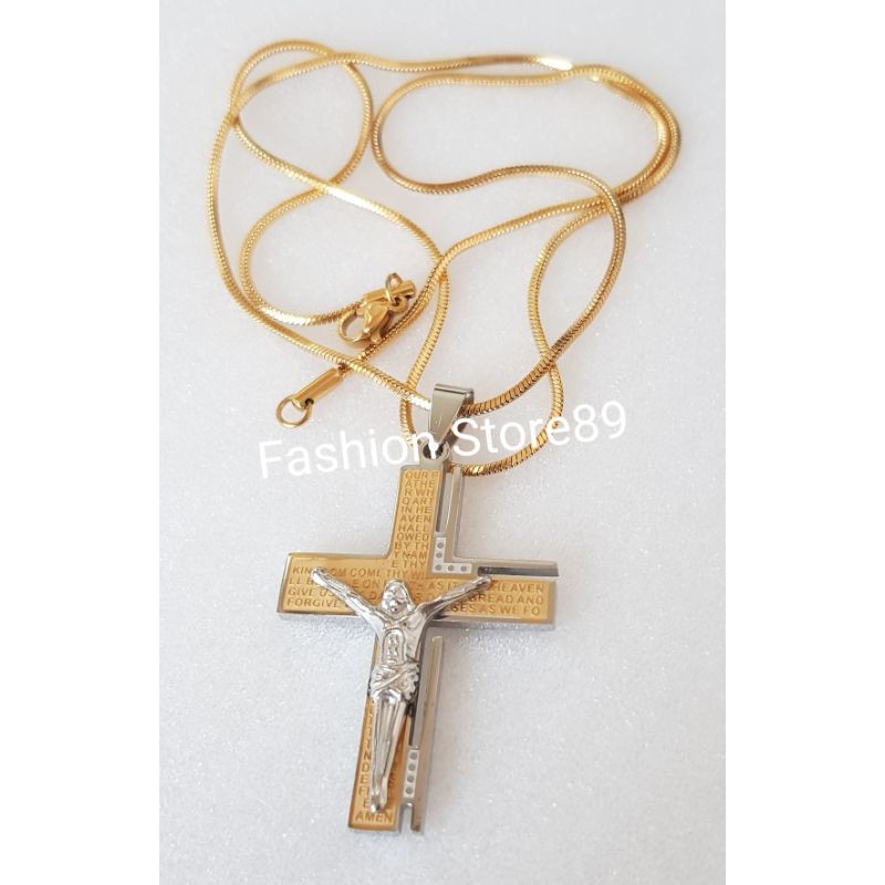 fashion import rohani kalung salib import kombinasi titanium gold white jesus antikarat selamanya