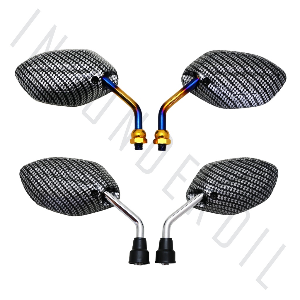 Spion-Kaca Set Variasi Mini-Kecil Karbon-Carbon Model Beat Gagang Twotone-Chrome Untuk Motor Honda Drat Kanan Baut 14 Vario-Scoopy-Spacy-Revo-Grand-Supra