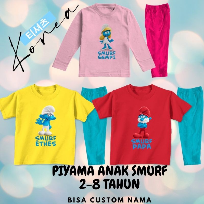 Baju Tidur Piyama Anak Perempuan Smurf Free Custom Nama 2 8 Tahun Katun Combed 30s Naked Free Shopee Indonesia