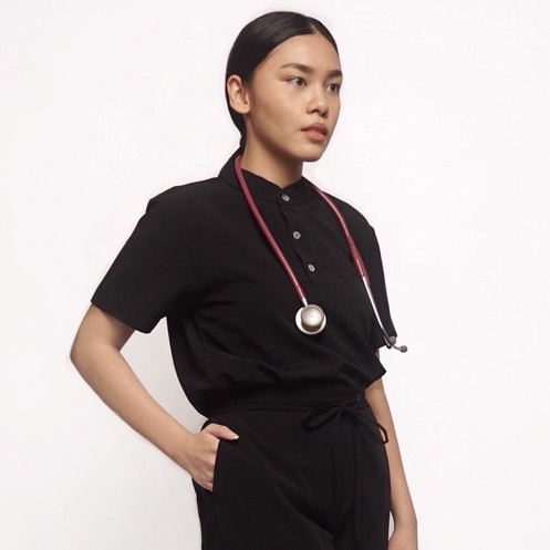 Baju Jaga MSS - BLACK Scrubs on Call Flowy Lengan Pendek