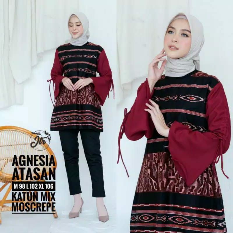 tey-17 Batik wanita ASJ SA HRB026 Kenongo Kemeja Tosca Pendek-Best Agnes Maroon