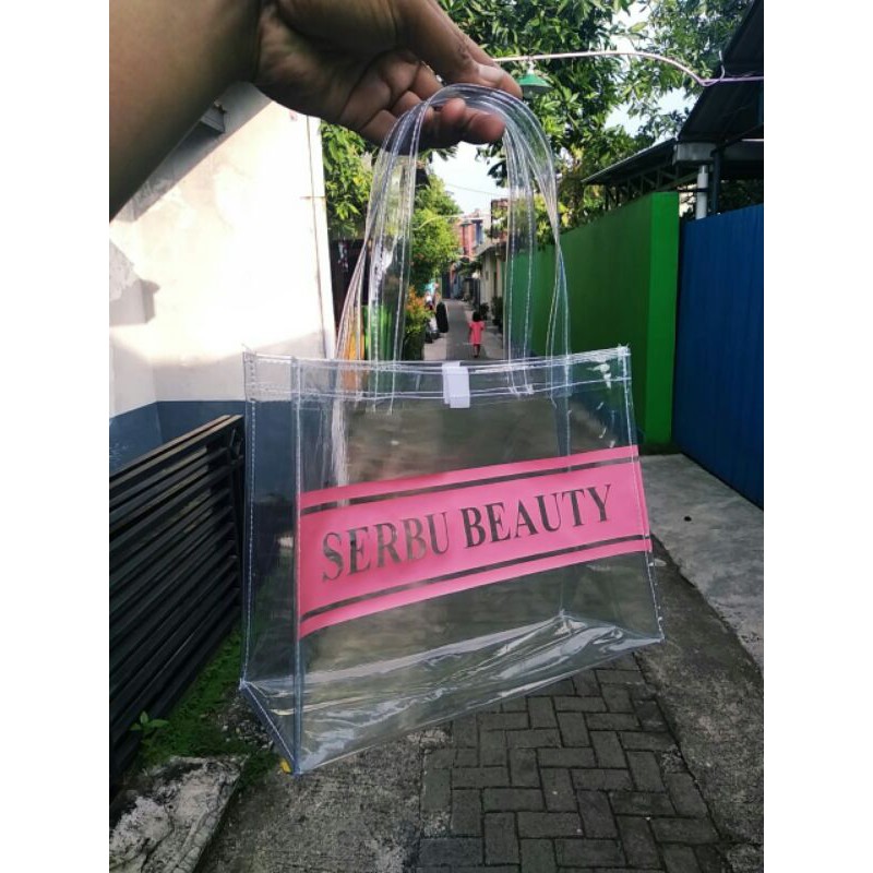 

25x20x10 Sablon satu warna satu sisi! Min order 90 pcs! tas parcel lebaran! Tas mika murah!
