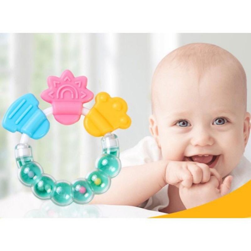 Mainan Rattle Genggam Bayi Plastik Dengan Teether Gelatin Kerincingan