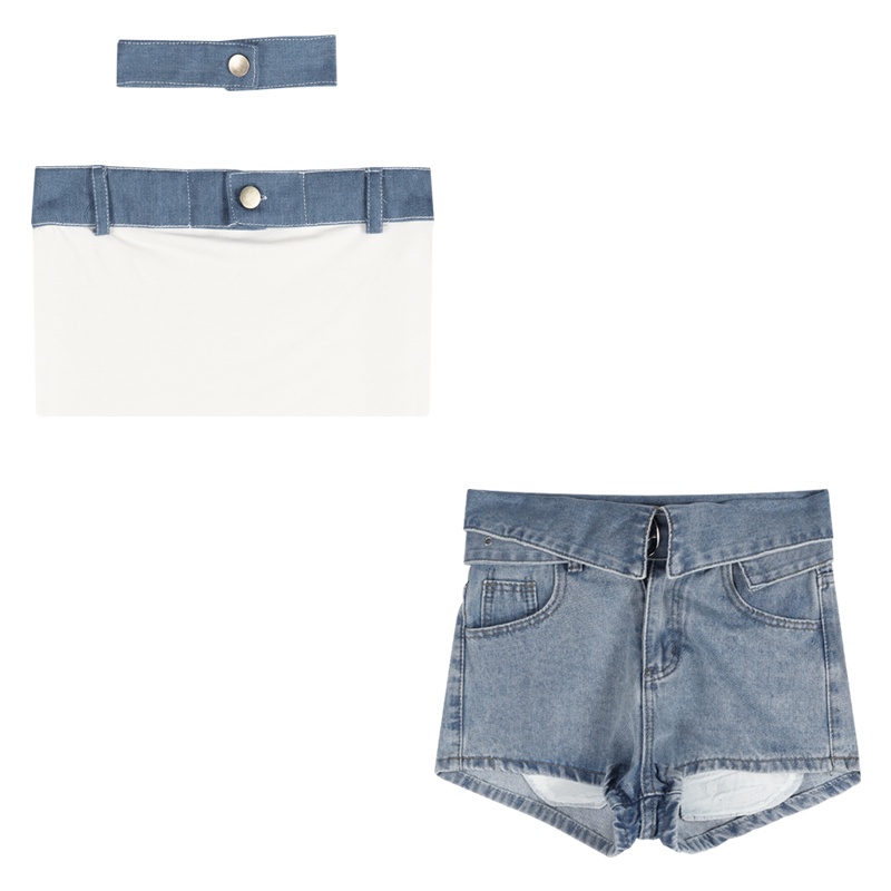 Suhao Irregular Jeans Wanita Hot Pants Tipis Celana Pendek Musim Panas Desain Kecil Tinggi Pinggang