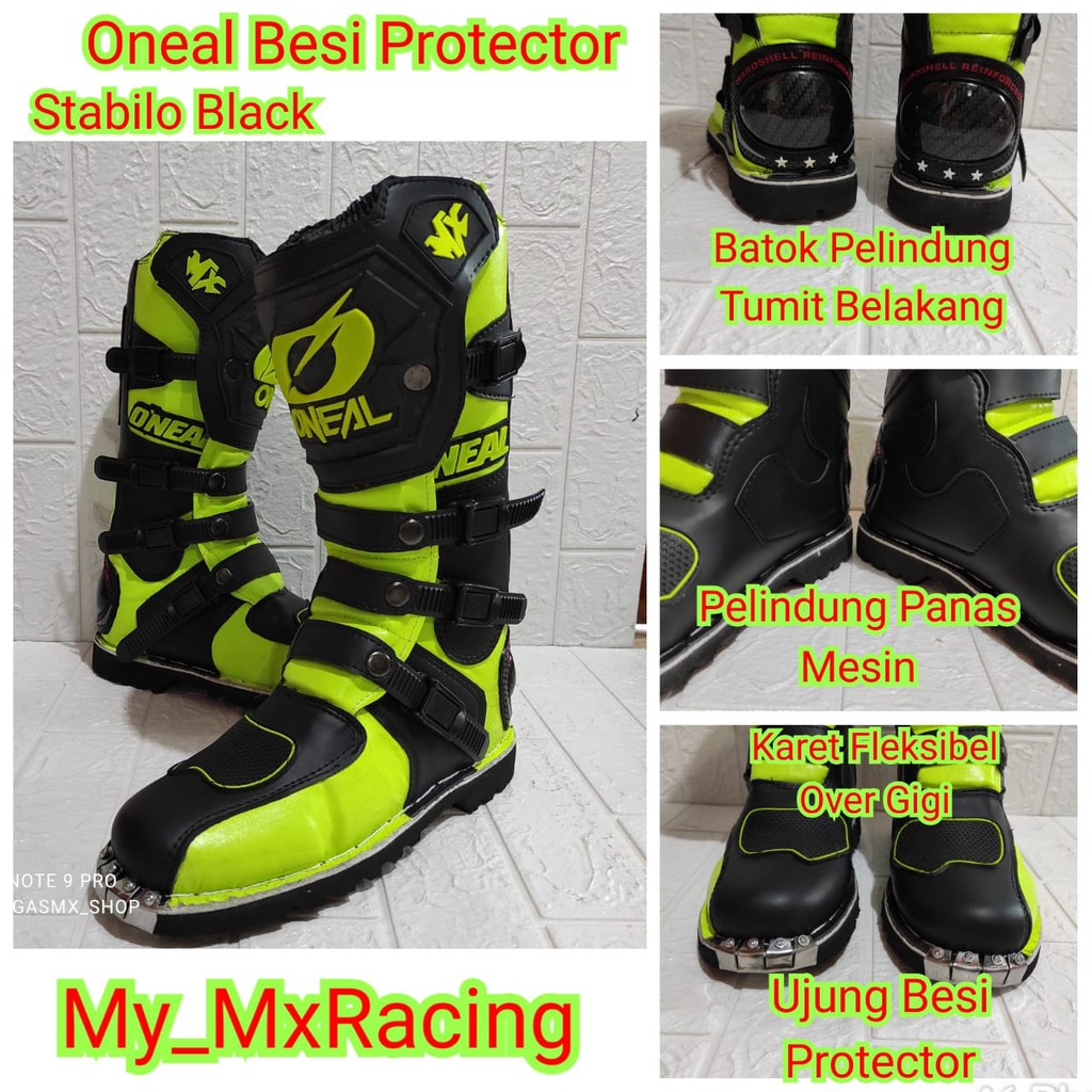 sepatu trail cross oneal protector terlaris hitam stabilo