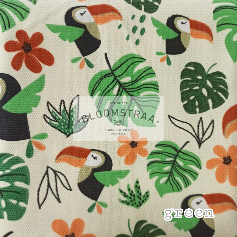 Kain Kanvas Toucan HIJAU canvas Tukan bahan kanvas motif Burung Rangkong 0,5 meter