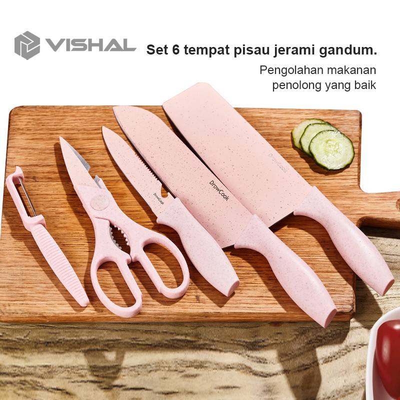 VISHAL 6 in 1 Kitchen Knife Set / Talenan Pisau Tatakan Pengupas Gunting Dapur Set ​VS-1814