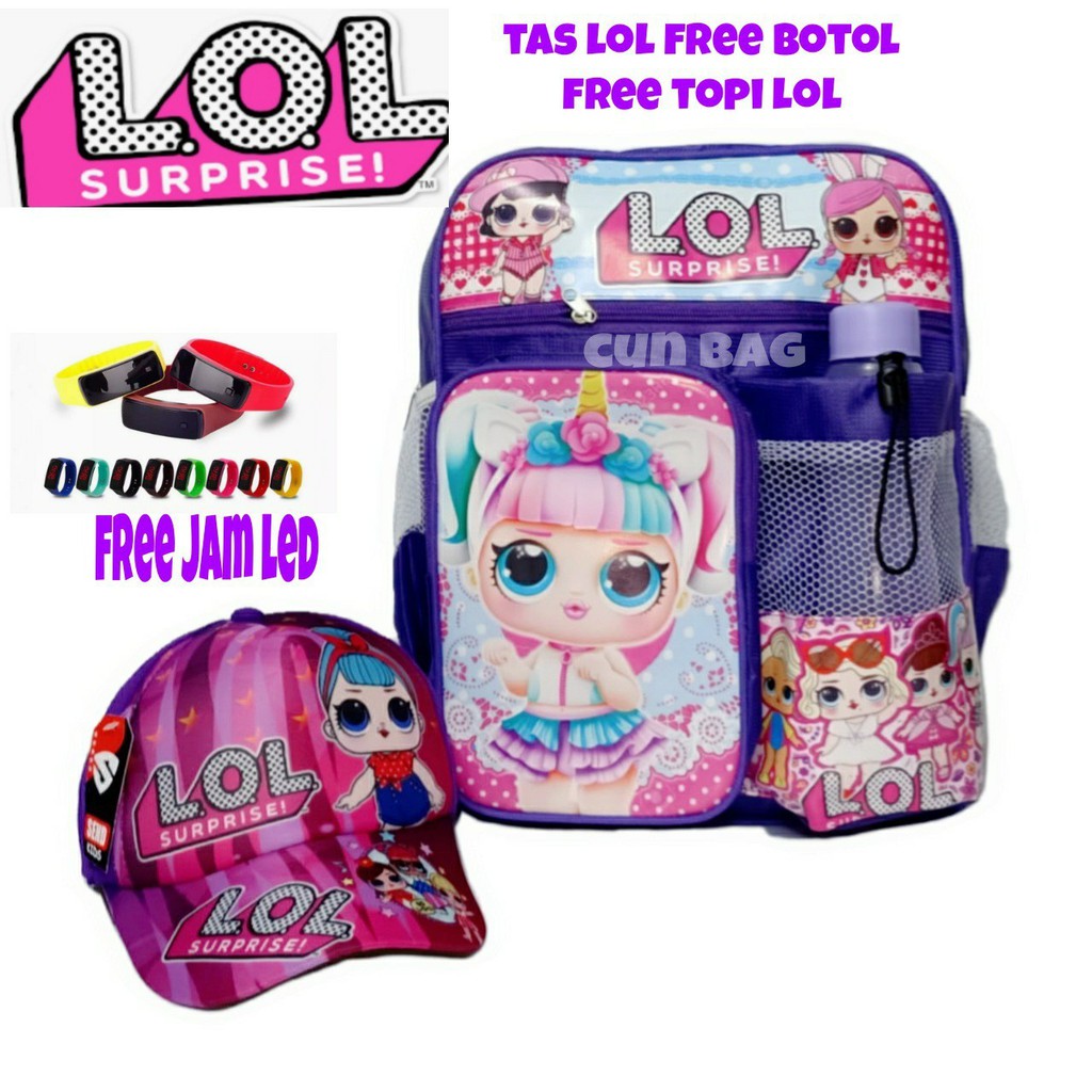 Tas sekolah anak perempuan model LOL paket 3 in 1