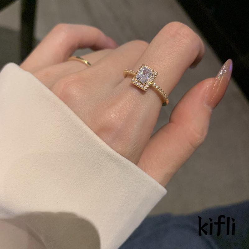 Cincin,Model Terbuka Bentuk Kotak,Aksen Berlian Bahan Zirkon,Untuk Wanita