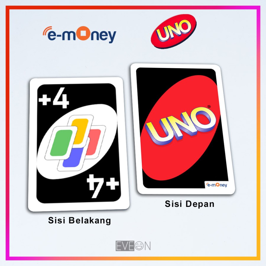 Kartu Emoney Mandiri / Flazz BCA Custom Uno Game Draw Reverse Skip Card - Saldo 0 - UV Print 2 Sisi