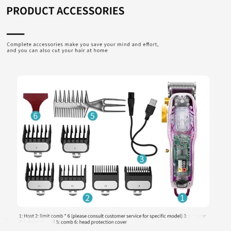 Kemei KM-2707PG Alat Cukur Rambut Transparant Cover Hair Clipper Elektrik Mesin Cukuran KM 2707 PG