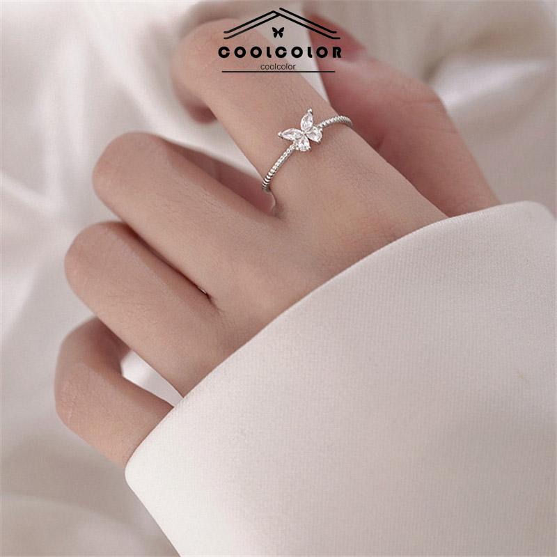 COD Cincin Kupu-Kupu Berlian Flash Cincin Jari Telunjuk Fashion Wanita Sederhana- cl