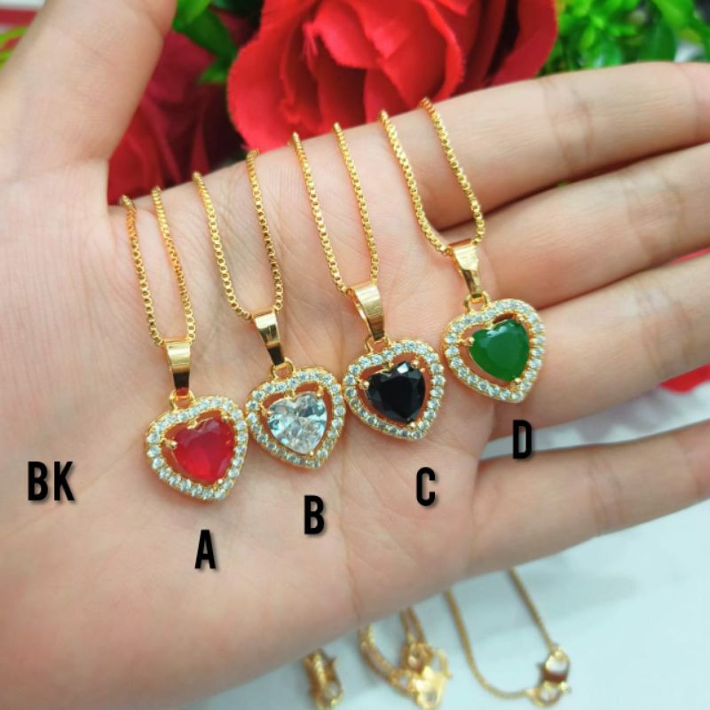 Fourfashion Kalung+Liontin Love Batu Permata Kekinian PD072