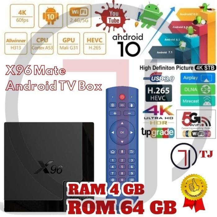 X96 MATE SMART TV BOX 4GB/32GB ALLWINER H616 BLUETOOTH 5.0 ANDROID 10 - X96 MATE 4/64GB, REMOTE STAN