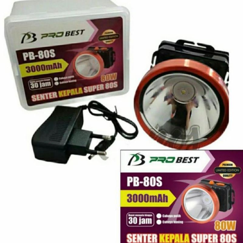 0Senter Kepala / Headlamp LED 80 Watt Putih/Kuning PROBEST PB-80S