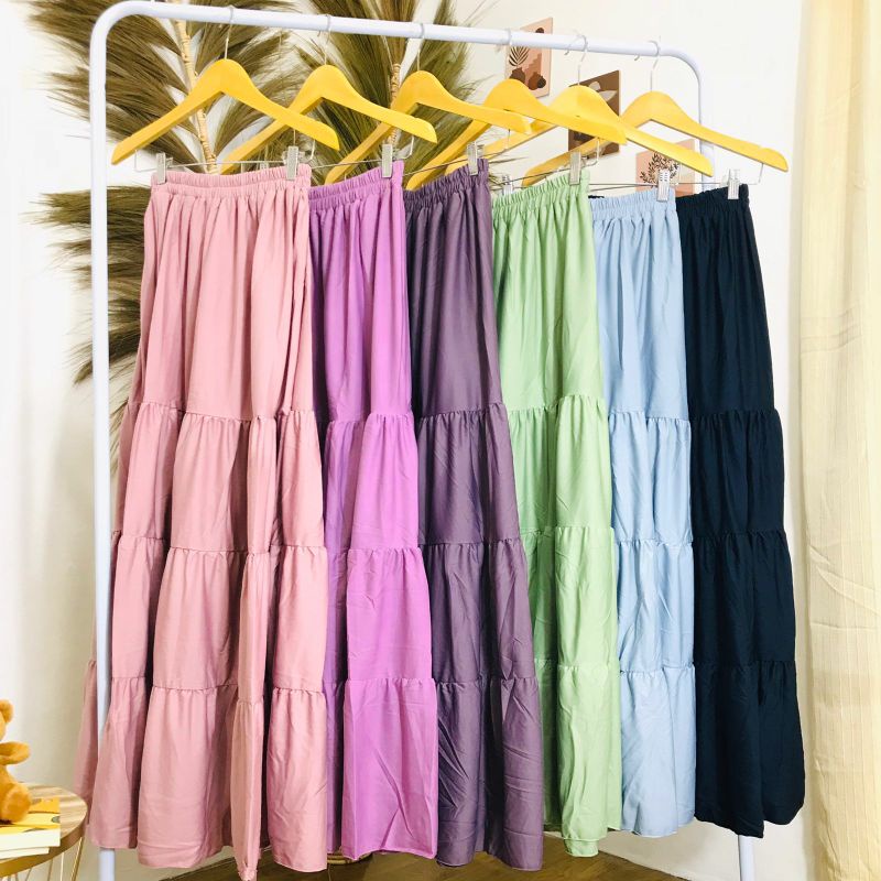 ROK SUSUN MAXI SKIRT / ROK PREMIUM VARIAN WARNA / ROK KEKINIAN / MODEL TERBARU- TERLARIS