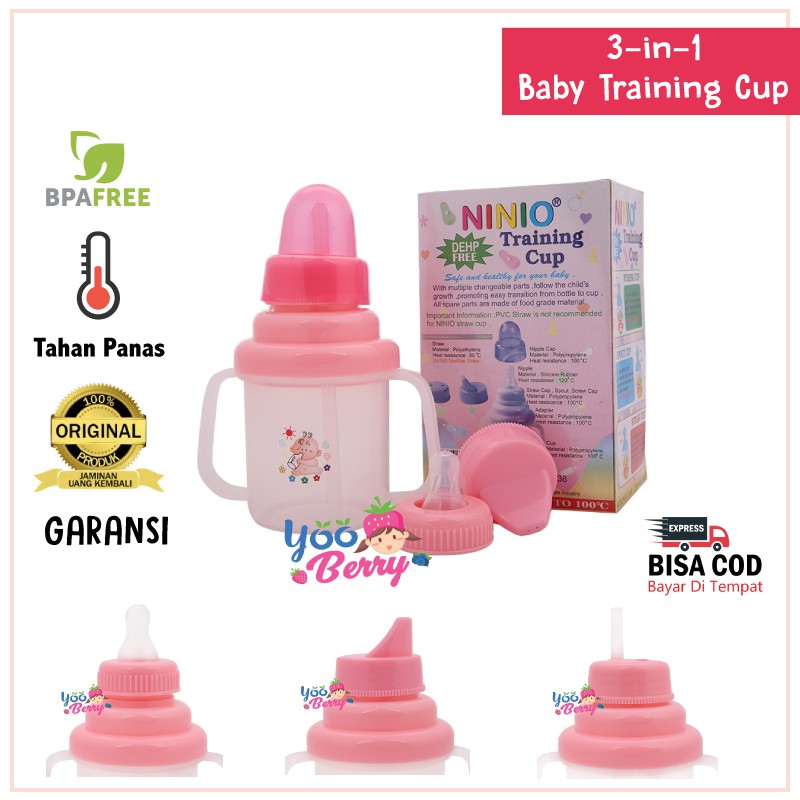 YooBerry Mart Training Cup Multifungsi 3 in 1 Gelas Minum Ninio Bayi Spout Straw Nursing Cup Tahan Panas Berry Mart