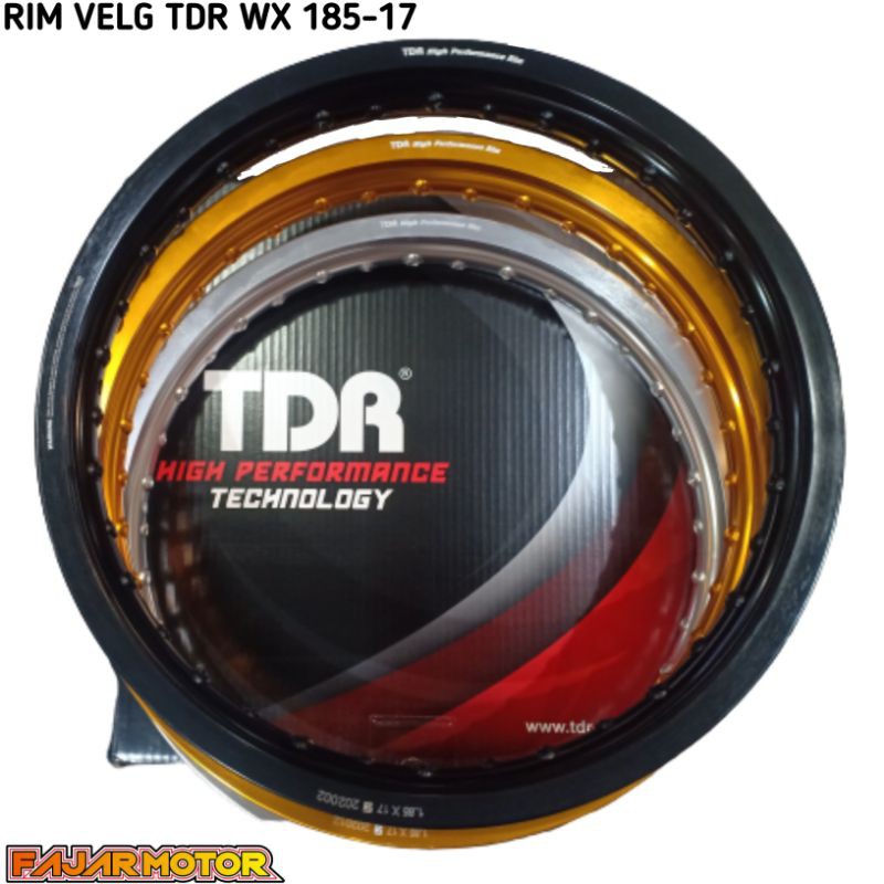 TDR RIM VELG WX SHAPE 185 VELK PELEG RING 17 HOLE 36 BLACK SILVER GOLD TITANIUM GREY