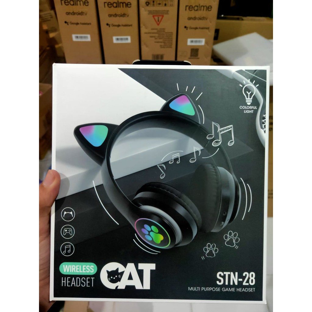 CAT EAR HEADSET BLUETOOTH LED WIRELESS STEREO BASS TIPE STN-28 HEADSET BLUETOOTH GAMING