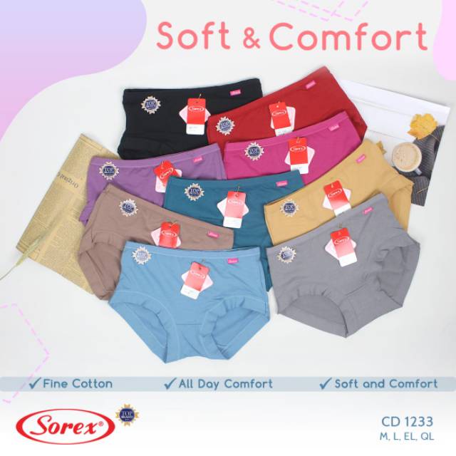 1pcs Sorex 1233 celana dalam wanita size M L EL QL soft &amp; comfort cd