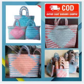 tas anyam hampers pasar plastik/ tas keranjang belanja