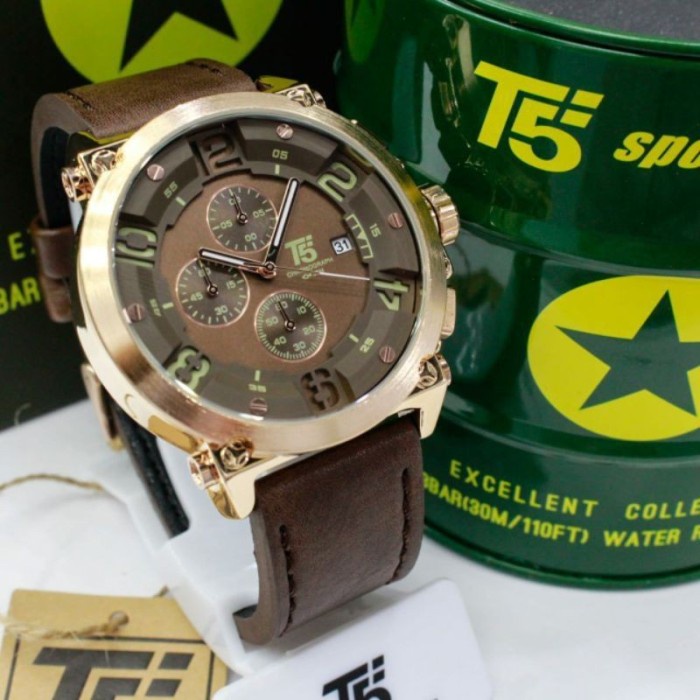 Jam Tangan Pria T5 H3434 T5 H 3434 original leather include box bergaransi