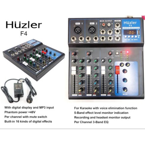 Mixer HUZLER F4-USB Mixer 4 Channel Bluetooth Phantom Digital Display
