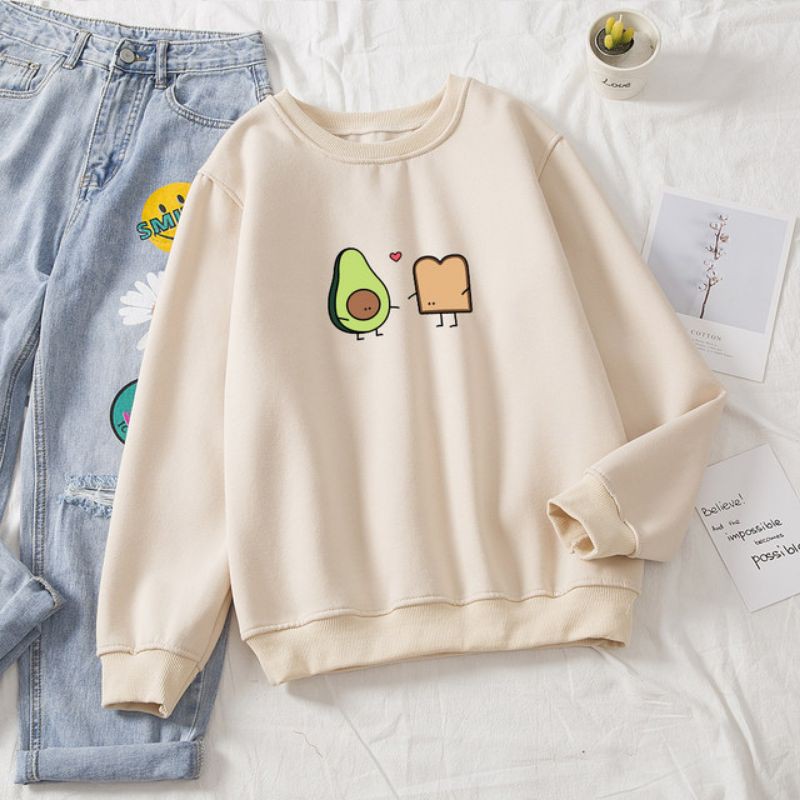 Sweater Wanita Avocado | Korean Style Sweatshirt Terbaru | Bahan Fleece Tebal | Allsize