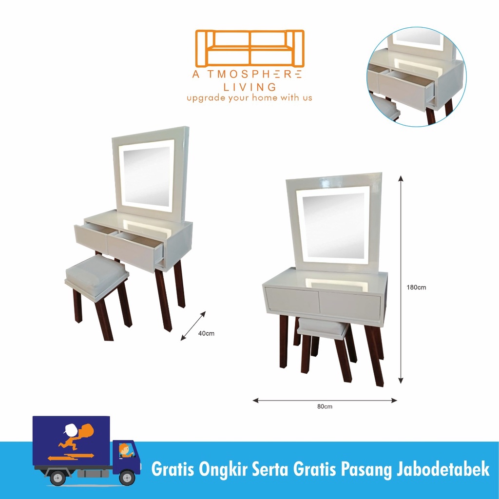 Meja Rias Manhattan Sudah Termasuk Lampu LED & Kursi
