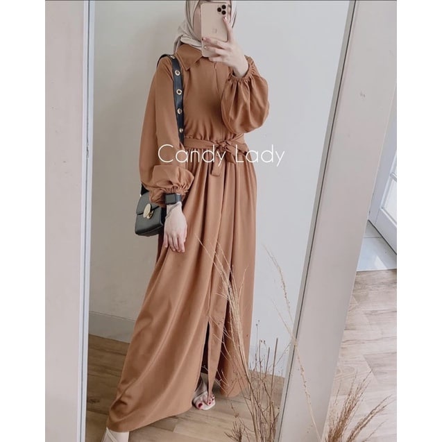 GAMIS NIDIA FULL KANCING BUSUI BUMIL DRESS MOSCREPE gamis terbaru gamis modern gamis terbaru 2021-LAMIYA MOCCA