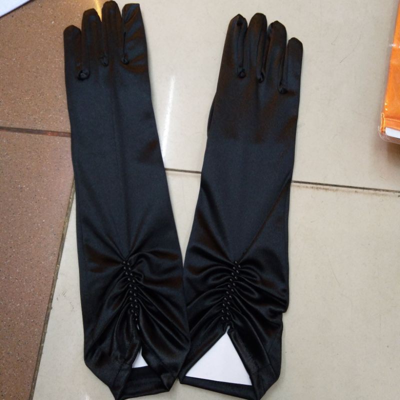 Sarung Tangan Pengantin Satin Mutiara Panjang- Gloves Pesta