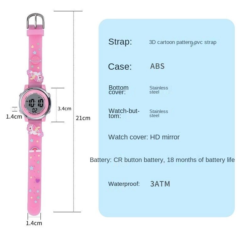 Jam Tangan Anak Kartun 3D Tahan Air dengan 7 Warna Lampu, Jam Digital Pergelangan Tangan Anak dengan Alarm dan Stopwatch untuk Anak Perempuan Usia 3-10 Tahun