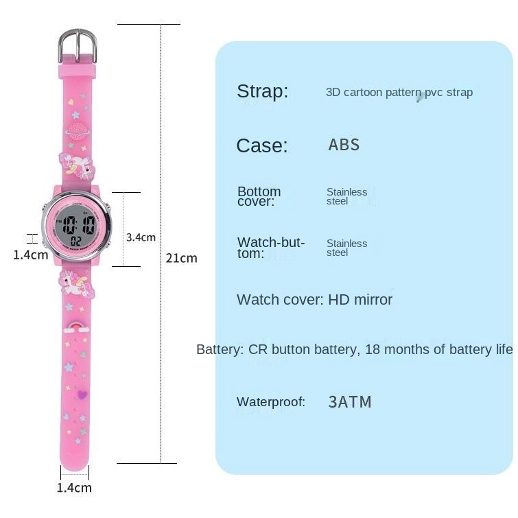 kids watch unicorn watch 30m Waterproof Digital Wrist Watch With Led Light And Baby Safety Alarm