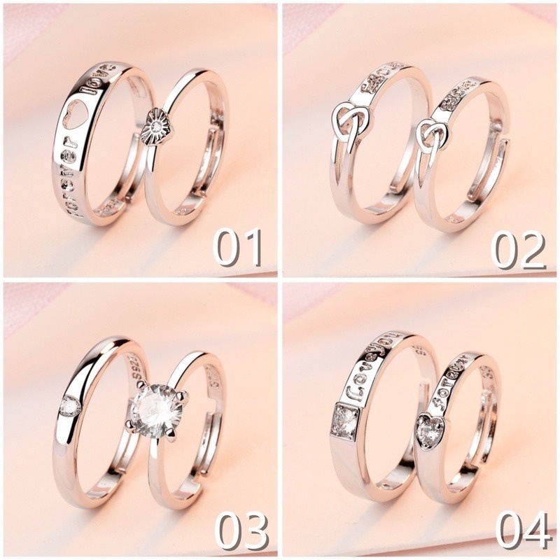 Sepasang Cincin Couple Bahan S925 Sterling Silver Aksen Batu Gelombang Enam Cakar Gaya Korea Untuk Hadiah Pernikahan