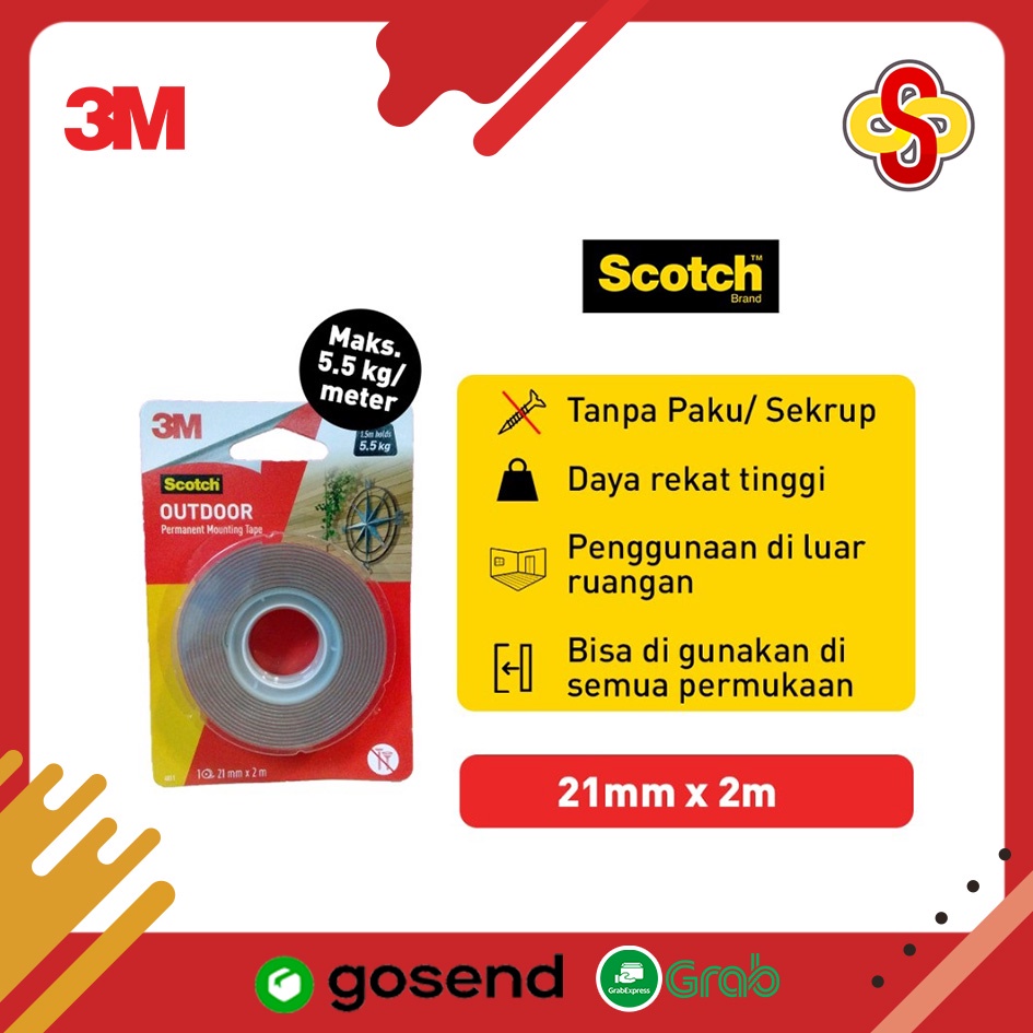 Double Tape Outdoor 4011 Scotch 3M Mounting Tape Permanen 21mm x 2m