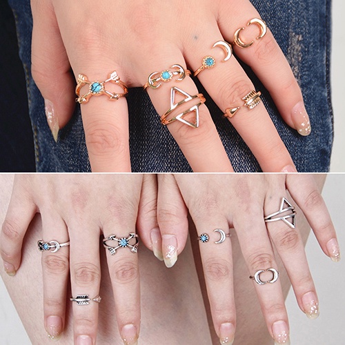 Hu Hu Hu Hu Hu Alat Bantu Pasang Kacamata♡ 6pcs Cincin Buku Jari Aneka Bentuk Warna Silver Untuk Wanita