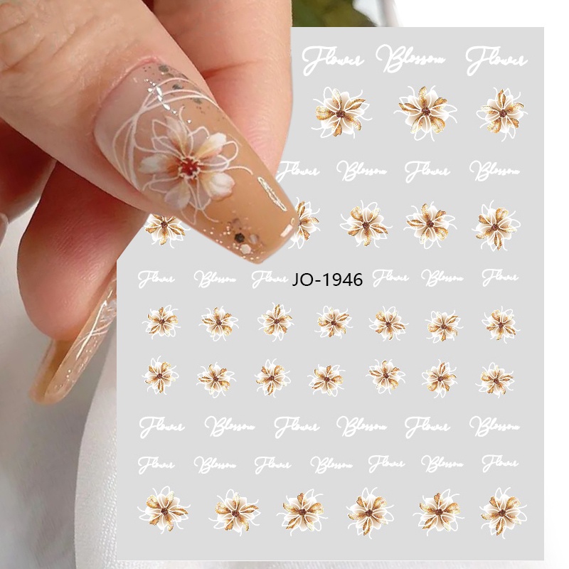 1 Lembar Stiker Kuku 3D Desain Bunga Warna Putih Untuk Dekorasi Nail Art