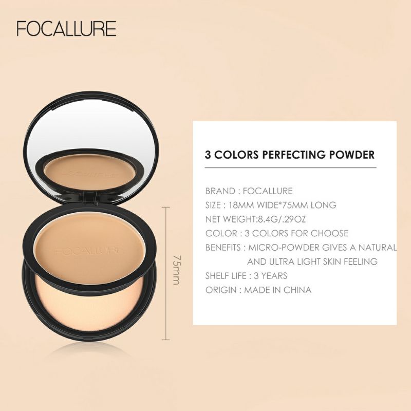 [ORI BPOM] FOCALLURE Oil-control Pressed Powder With Sponge Matte | Bedak Padat Natural Matte Setting Powder Face Makeup 3 Colours FA16