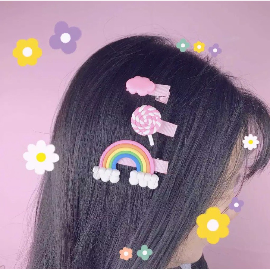 3 Pcs Set Jepit Rambut PELANGI 01 Kartun Unicorn Awan Klip Jepitan Anak Gaya Korea Fashion Hair Clip